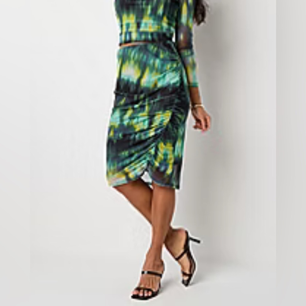 BOLD elements Vibrant Green Tie-Dye Pencil Skirt